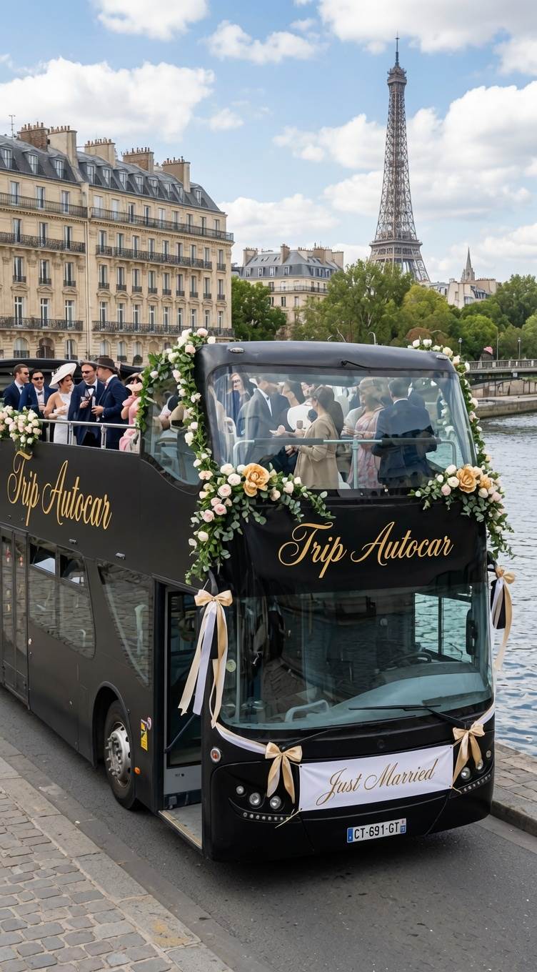Autocar cabriolet pour cortège de mariage et événements festifs